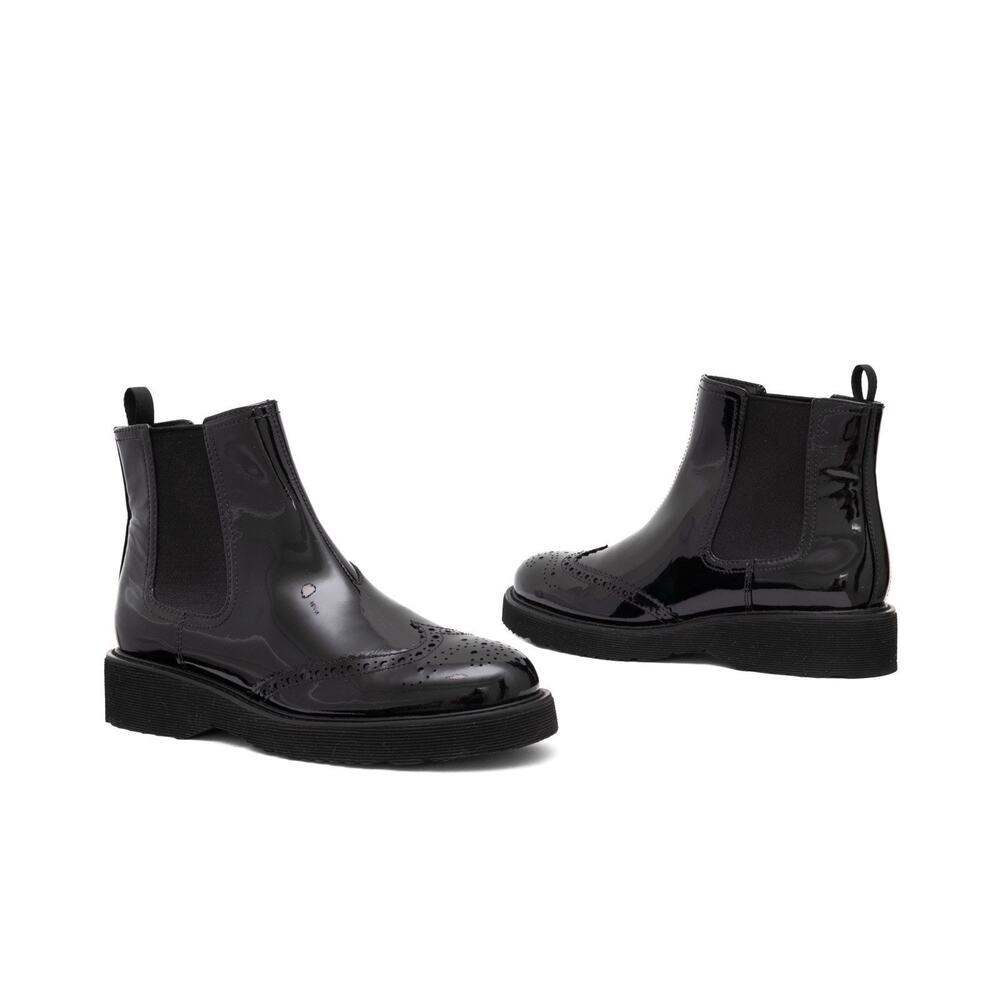970$ PRADA Brogue Wingtip Chelsea Ankle Boots Black Patent Leather 38.5 / US8.5